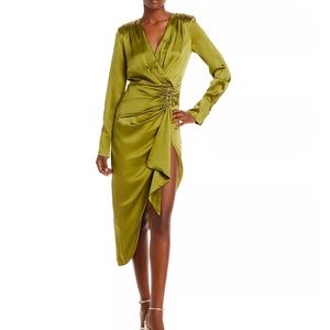 Nicholas Josefa V Neck Long Sleeve Midi Dress Olive size 0
